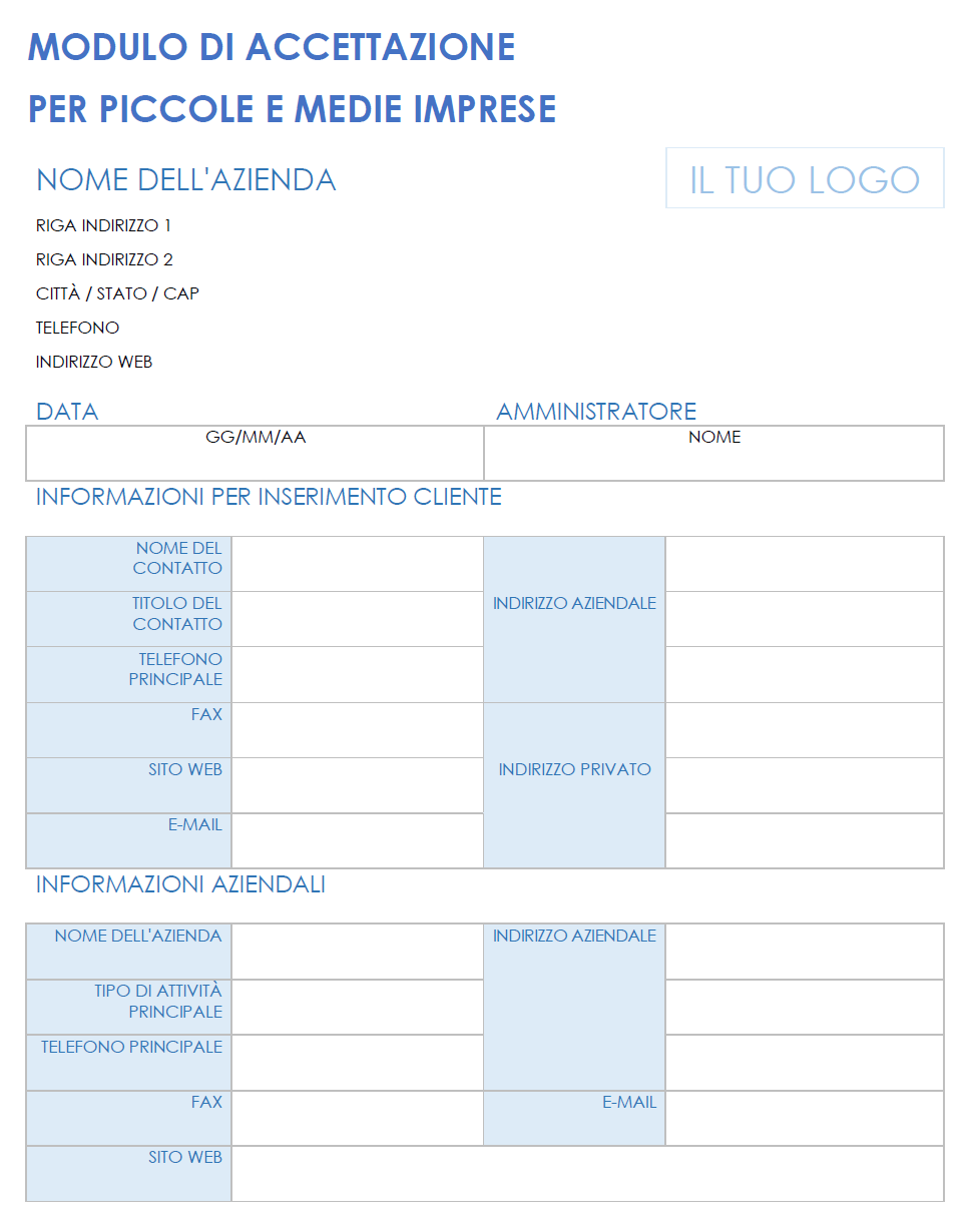 Modulo per l'assunzione di clienti di piccole imprese