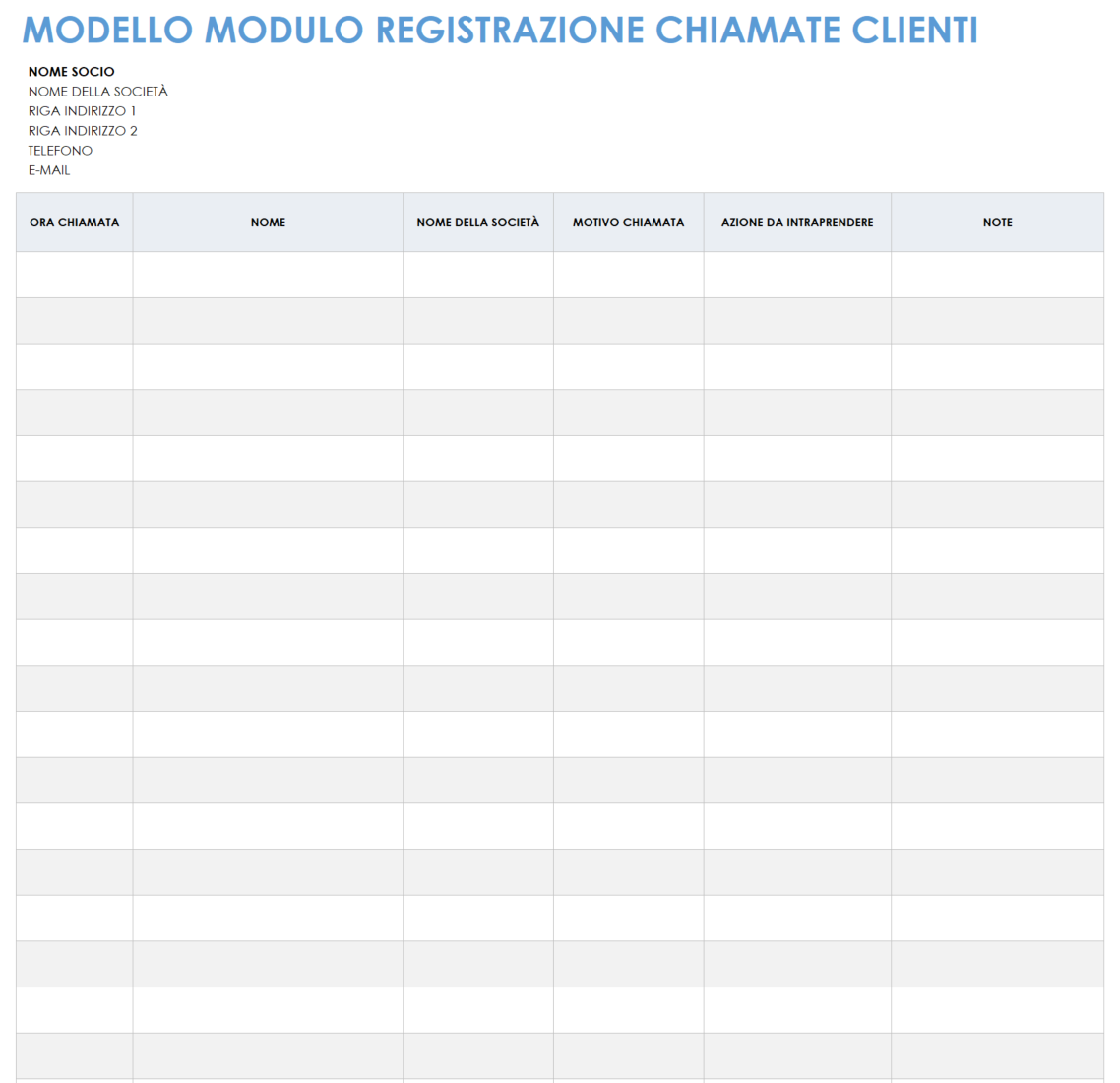 Modulo registro chiamate cliente