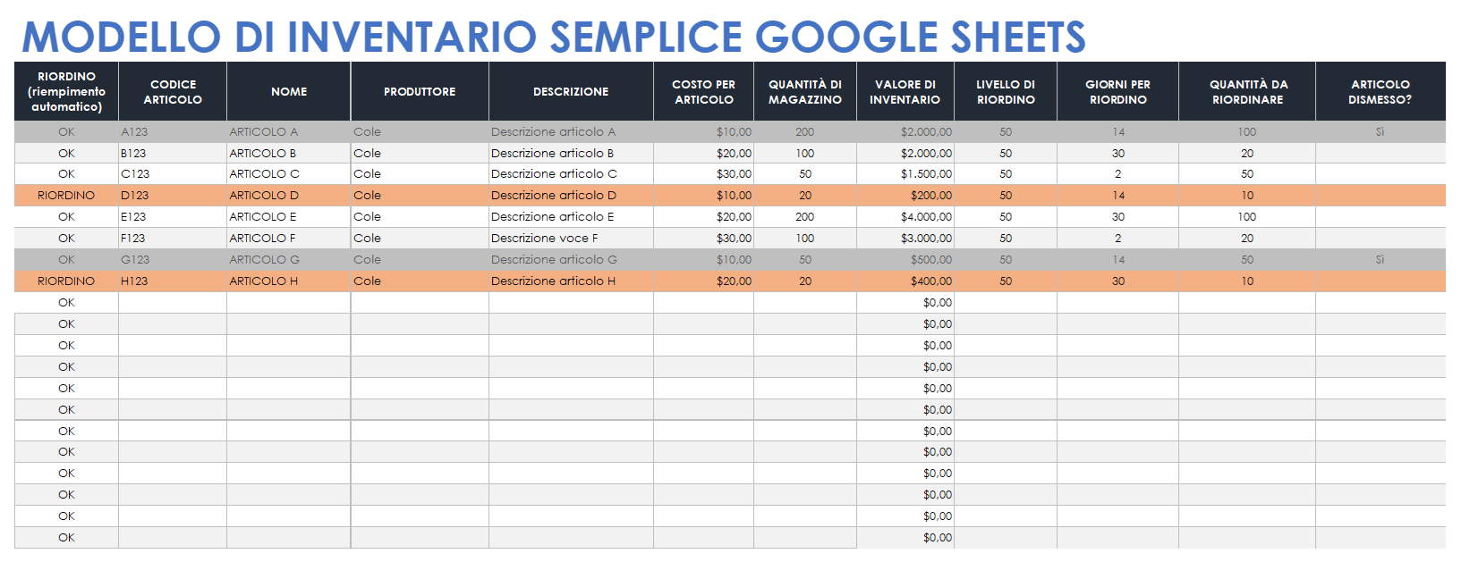  Modello di inventario di Fogli-Google-semplice