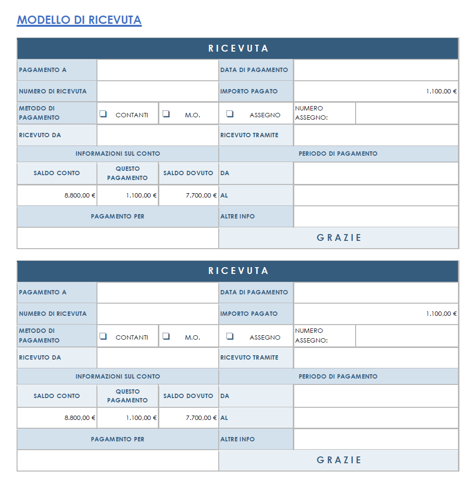  MODELLO DI RICEVUTA