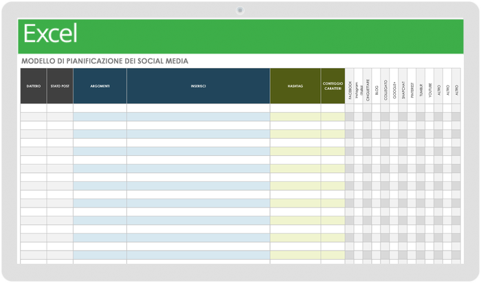 Modello di pianificazione dei social media H2