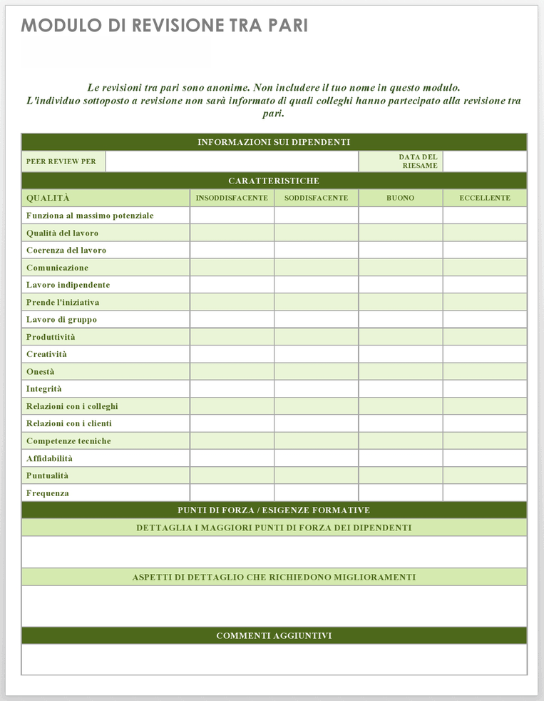 Peer Review Form Template - Italian 